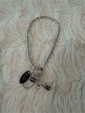 Silver Toggle Chain Bracelet with Barbell Charm